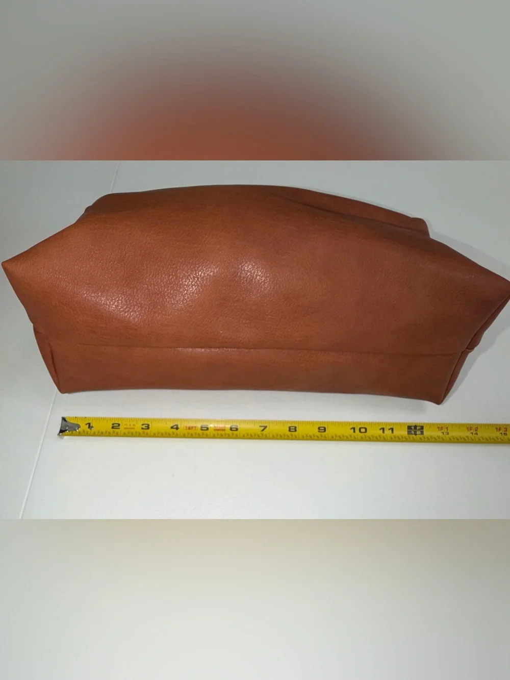 Sasha + Sofi Cognac Brown Faux Leather Pouch Clutch Zip Bag Speckled Lining